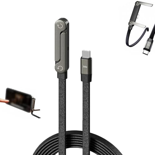 2-in-1 Invisible Holder Charger Cable with Stand, 240W Super Fast Charging Cord with Built-in Phone Stand, Braided Durable, 5ft Type-C for Phones Tablets Laptops (1Pcs)