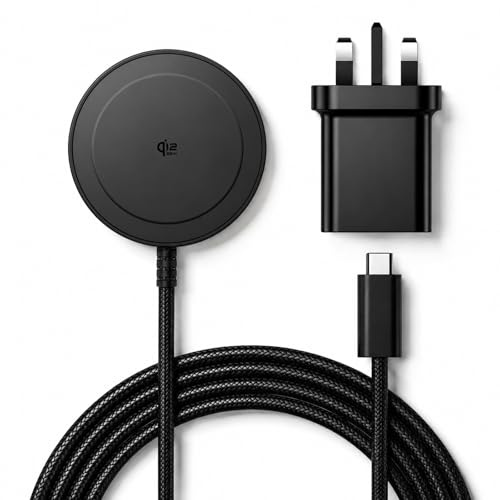 Qi2 25W Magnetic Wireless Charger, 5ft Fast Charging Pad Compatible With MagSafe for iPhone 17e/Air/17/16/15/14/13/12, AirPods 4/3/2/Pro, Samsung Galaxy, Pixel 10 Series & More(With 30W Adapter)