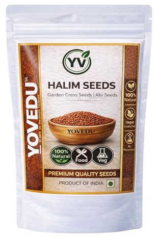 Graines de Halim YOVEDU 400g – Graines de Cresson Alénois (Garden Cress Seeds/Aliv) Comestibles pour Consommation Humaine | Riches en Fer & Fibres | Naturelles | Sans Additifs | Produit d’Inde