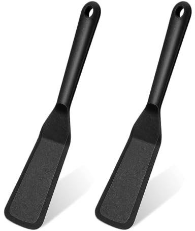 Espátula de Silicona para Wok,2 PCS Volteador Largo y Ancho para Sartenes Antiadherentes Espátula Flexible Resistente al Calor para Tortitas Untador de Crepes Levantador de Pescado