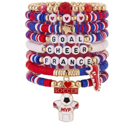 Sinlay Bracelet De Football, Bracelet Homme/Femme, Bracelet Coupe Du Monde ThèMe, Bracelets Extensibles Empilables,éLéMents De Football Et De Drapeau National, Cadeaux Pour Les Fans De Foot