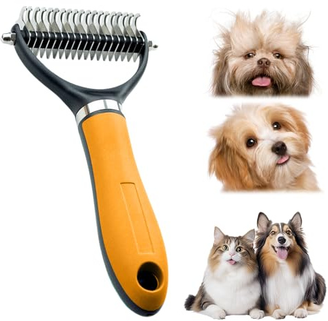 Hundebürste Unterwolle, 2026 Neu Unterfellbürste Entfilzungsstriegel, Unterfellbürste Katze mit Doppelseitige Zähne, Pet Grooming Brush Knoten Entfernen Unterfellbürstes Hunde für Hunde (Orange)