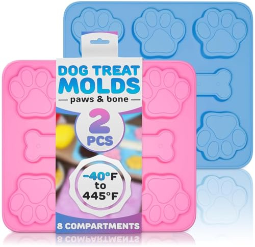 2 Pcs Frozen Dog Treat Molds Silicone, Bone & Paw Print, Non-Stick