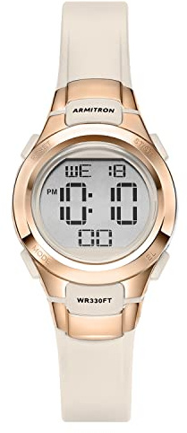 Armitron Sport Women's 45/7012PBH Rose Gold-Tone Accented Digital Chronograph Blush Pink Resin Strap Watch
