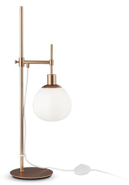 MAYTONI DECORATIVE LIGHTING Moderne Tischlampe Erich Schreibtischlampe, Glaskugel, Mattglas weiß, Bronze, höhenverstellbar, mit Schalter für Wohnzimmer und Büro exkl. 1 XE14 40W