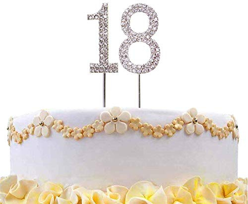 18 Silver Diamond Sparkley Cake Topper Age Year For Mans Boys Womens Girls Birthday Anniversary Party Decorations
