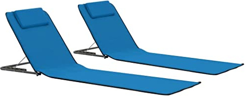 vidaXL 2X Strandmatte Klappbar Blau Sonnenliege Strandliege Gartenliege Liege