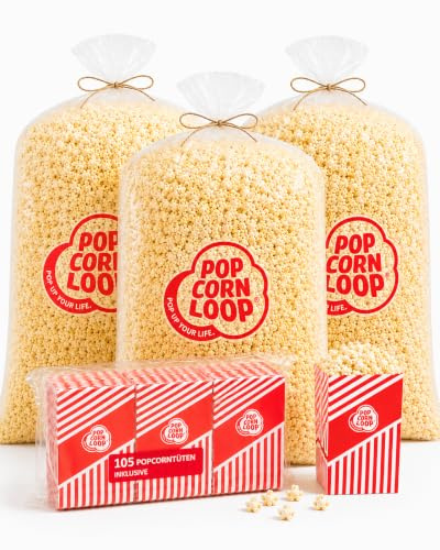 Popcorn Sack Süß 6 Kg ca.150 liter inklusive 105 Stk. Popcorntüten Gratis Dazu Frisch und Verzehrbereit für Feste Events Veranstaltungen Partys Festivals (Süß, 6 kg)