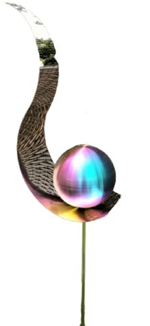 Jürgen Bocker Garten-Ambiente Gartenstecker Skulptur Flamme 146 cm Edelstahl poliert Lichtfang Rosenkugel mit Kugel Edelstahl Rainbow matt gebürstet