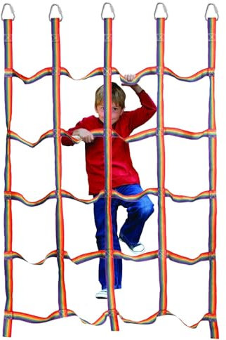 PW TOOLS Red de Escalada para niños - Red portátil de Cuerda de Escalada arcoíris - Escalera de Correas Obstáculo de Alta Resistencia de 57 x 72,8 Pulgadas, Aptitud de Carga para gimnasios de Jungla