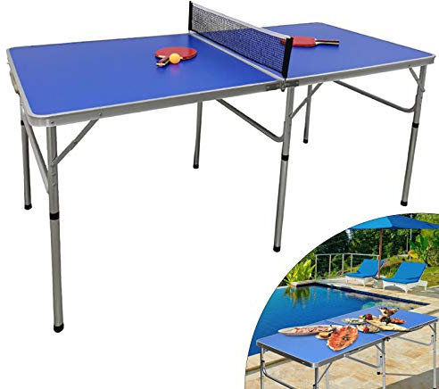 Futchoy Tischtennisplatte Klappbar 152x76cm - Mini Ping Pong Tisch aus MDF & Aluminium mit Netz 2 Schläger, 3 Bälle - Tragbarer Tischtennistisch Outdoor & Indoor für Garten & Haus