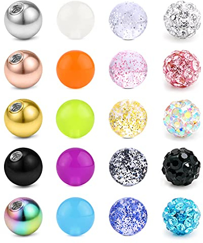 Briana Williams Piercing Kugeln Set 1.2mm Gewinde Ersatzkugel Schraubkugel 3mm Chirurgenstahl Acryl Plastik Klar