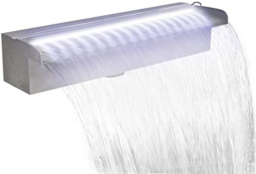 Tidyard Pool-Wasserfall Fontäne mit LEDs Wasserfall Wasserfontaene Wasserspiel Pool-Fontaene mit LED Beleuchtung Rechteckig Edelstahl 45 cm