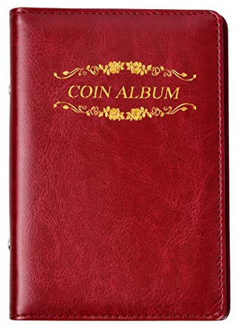 Vesaneae Münzen Sammelalbum, Münzbuch für Sammler, Münzalbum 2 Euro, Sammler Münzalbum für 120 Münzen, Collector Münz-Sammelalbum, Münzalbum Münzen Aufbewahrung Sammelalbum für Diverse Münzen (Rot)