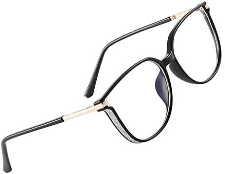 Blaulichtfilter Brille mit Frühlings Scharnieren, Angesagte Brille Ohne Stärke Damen und Herren, Fake Brille für Anti Blaulicht von Computer (Black)