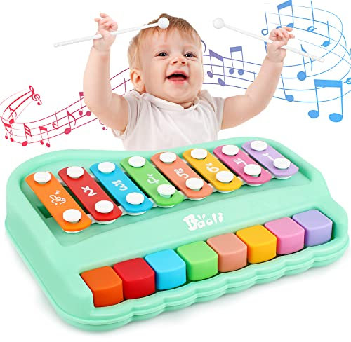 Baoli Xylophon Kinder 1 Jahr und Kinderklavier, 2 In 1 Musikspielzeug Baby 1 Jahr, Baby Percussion-Kit mit Professioneller Tuning für Kleinkinder, Musik Instrumente Geschenke für Kinder ab 1 Jahr