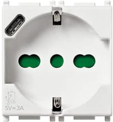 Vimar 14210.USB Plana Presa 2P+T 16A univ. standard IT + USB C, 2M, bianco