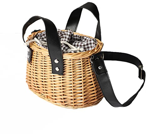 YAHUAN Summer Straw Bag for Women Wicker Purses Woven Wicker Basket Handbag with Lining Beach Sea Rattan Tote (wicker black)