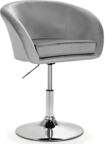 COSTWAY Akzentstuhl höhenverstellbarer, Polsterstuhl 360°drehbar, Esszimmerstuhl bis 120kg belastbar, Samt Drehsessel (Grau)