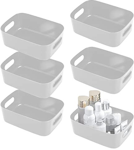 SHEPIN 6 Stück Aufbewahrungsbox Kunststoff Organizer Box Grau, Organizer Boxen mit Griff, Bad Aufbewahrungsboxen Plastik Aufbewahrungskorb & Behälter Kunststoffkorb für Badezimmer Kosmetik