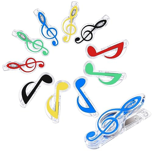 Anteckningsklämmor notbok sidohållare plast notbok klipp violin nyckel musiknoter clips 5 färger (10 stycken)