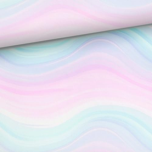 50x160cm Jersey Stoff für Frauen und Kinder, Damen- und Kinderstoffe zum Nähen mit tollen Wellen, Mädchen Stoffe in aquarell Regenbogen Farben, keine Meterware, 92% Baumwolle