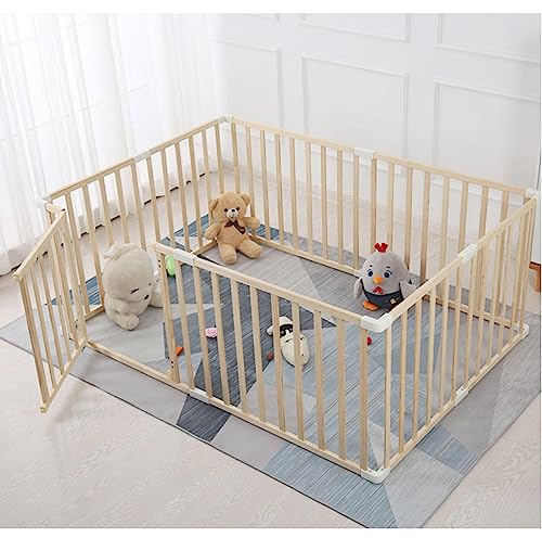 DLLY Faltbares Baby Laufstall Laufgitter, Holz Laufstall Für Babys Und Kleinkinder, Kindersicherheits-krabbelgitter, 110x110/120x150cm Langlebiges Laufstall Baby,200x220cm
