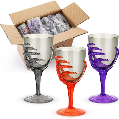 Dandat Set di 24 bicchieri da vino a forma di teschio, 350 ml, in plastica trasparente, per Halloween, scheletrati, decorazioni per feste di Halloween (nero, viola, arancione, grigio)