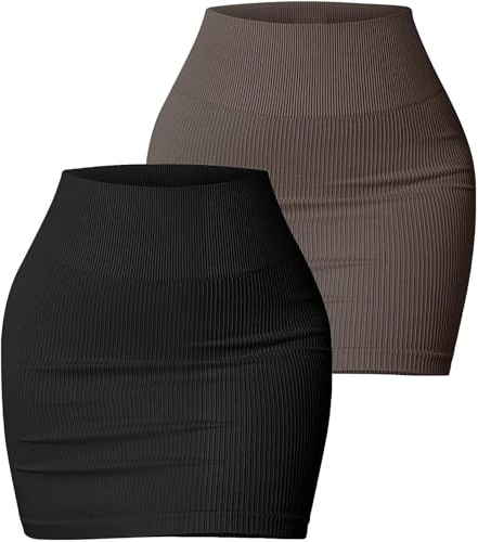FEOYA Jupe Courte en Tricot Hiver Mini Jupe Crayon Sexy Taille Haute Extensible 2PCS