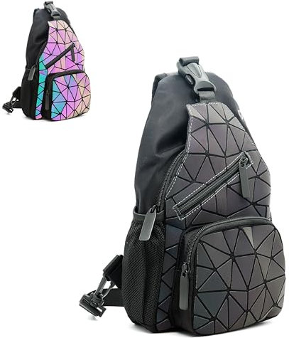 CAFINY Sac à main géométrique pour femme - Sac à main et sac à dos géométrique lumineux et sac à bandoulière holographique, Sacs à dos-05, Small