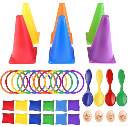 Waylipun 4-in-1 Outdoor Spiele Set für Kinder, Kinder Outdoorspiele Wurfspiel Set Kindergeburtstag Garten Spielzeug Kinder Draußen Partyset für Jungen Mädchen ab 3 4 5 6 7+ (38-teiliges Set)