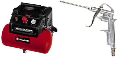 Einhell Kompressor TC-AC 190/6/8 (1,2 kW, max. 8 bar, 190 L/min Ansaugleistung, 6 Liter Tank, ölfreie Pumpe, Manometer, Schnellkupplung, inkl. Ausblaspistole lang)