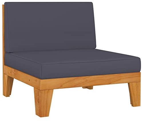 Gecheer Modular-Mittelsofa Sofa Lounge Gartensofa Einzelsofa Gartenmöbel Loungesofa Innenhof Terrasse mit Dunkelgrauen Kissen Akazie Massivholz