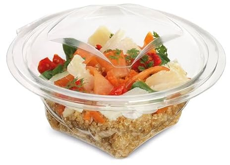 G.M. DISTRIBUZIONE 100 Vaschette Insalata da 375 ml con Coperchio, Vaschetta Contenitore PET Riciclabile per Asporto Ristorazione Cibo Alimenti