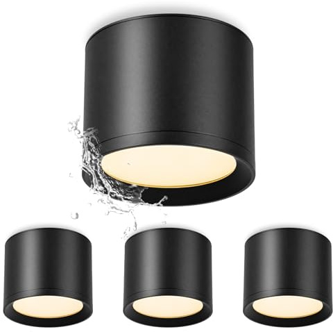 KYOTECH LED Aufbauspots GX53 IP44 – 4er Set Ø84×65mm Deckenspots Schwarz Matt– 6W 660LM Warmweiß 3000K LED Aufbaustrahler – Aluminium Aufputz Deckenstrahler 230V für Bad, Wohnzimmer, Küche, Flur