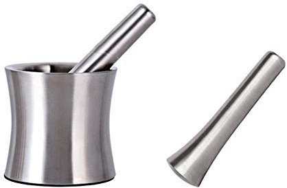 CAFIEDR Mortero y Maja de Acero Inoxidable, mazo de ajo, Cubierta a Prueba de Fugas, Olla de mortero, Juego de Maja de mortero, Prensa de ajo Pulido, Recipiente para moler