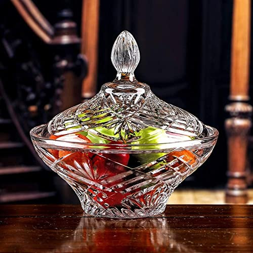 LXYDPZ Pot à Bonbons en Verre avec Couvercle, sucrier en Verre Cristal, Bol à Fruits, Seau à Fruits, Pot à Fruits secs 17,8x18cm, Rangement pour la Maison et la Cuisine