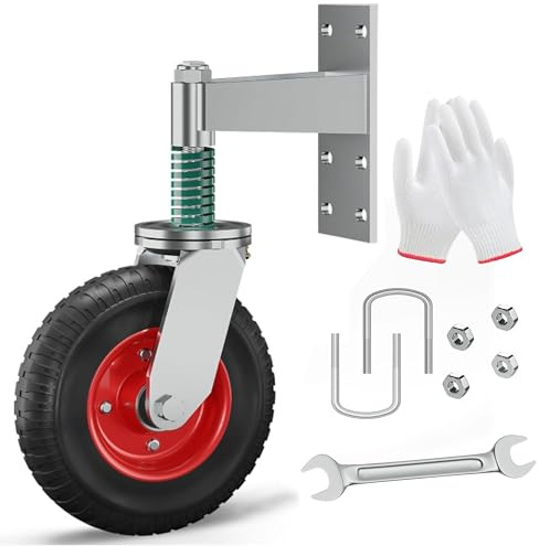 DOZAWA Gate Wheel, 8 Inch Heavy Duty Fence Gate Wheels for Wooden Gate and Metal Tube Gate, Support to 700 lbs, Spring-Loaded 360 Degree Rotation Gate Caster Kit (Red)