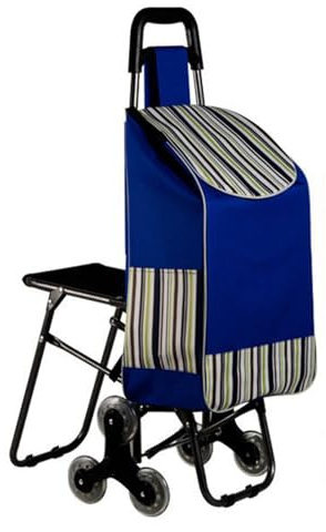 Carrello Spesa 3 Ruote Scale, Carrello da Supermercato Pieghevole, con Sedile Carrello Portaspesa 36L, impermeabile Borsa di Stoccaggio Rimovibile, borsa spesa Blu