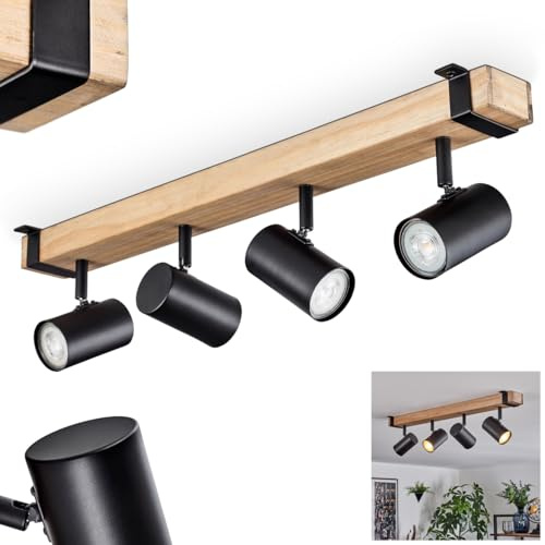 HOFSTEIN Deckenleuchte Storuma, 4-flammige Deckenlampe aus Metall/Holz in Schwarz/Natur, Leuchte im Industrial/Vintage-Design, verstellbare Schirme, GU10, Esszimmer, Wohnzimmer, Küche, Schlafzimmer