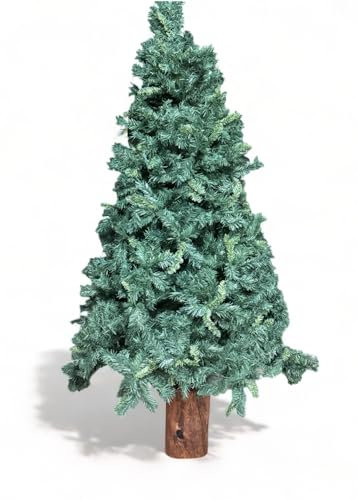 albero di natale con base in tronco vero 180 cm, abete albero verde artificiale, effetto realistico con tronco da 35 cm di vero legno di abete, albero di natale super folto e di facile montaggio