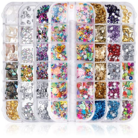 Diamantes de Imitación de Arte de Uñas, 7 Cajas Brillantes Decoración Adornos de Uñas Piedras, 3D Kit de Diamante de Agua de Uñas para Diseño de Arte de Uñas DIY