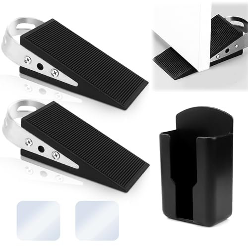 Türkeil Gummi Türstopper Keil für den Boden Door Stopper Rutschfeste Türstopper in Keilform Türblocker Gummikeil mit Edelstahlgriff zum Fixieren von Türen Schwarz 2 Stück