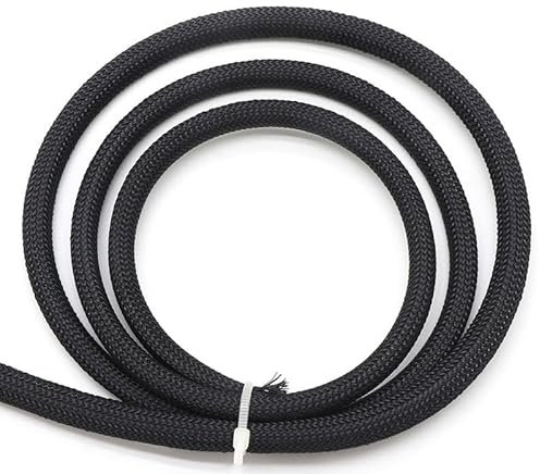 JWOO 4mm PET Expandable Cable Sleeve, Tight Braided High Density Hardness Line Protect Sleeving Wire Wrap Gland Sheath(Black,2METER)