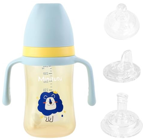 EACHPT Bicchiere Antigoccia Bambini 3 in 1 240ml Senza BPA con 3 Beccucci (Tettarella/Becco dAnatra/Cannuccia) e Manici Morbidi - Adatto 0-36 Mesi, Lavabile in Lavastoviglie