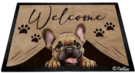 Willkommen Pfote Französische Bulldogge Hund 40X60Cm Haustür Fußmatten Komfortabel Eingangstürmatte Wasserabsorbierend Willkommen Fußmatte Sauberlaufmatte Für Haustür Außen Eingang