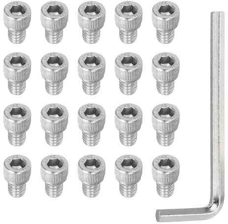 PATIKIL 1/4-20 x 5/16 Socket Head Screws Cap Bolt, 20Pcs 304 Stainless Steel Hexagon Socket Screws with Hex Wrenches Full Thread for Road Bicycle Mountain Bike Auto Motorcycle, Silver