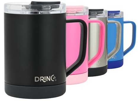 Drinco 16 oz Coffee Mug, Vacuum Insulated Camping Mug with Lid, Double Wall Stainless Steel Travel Mug Insulated Tumblers Coffee Mugs Coffee Cups Tea Cup (16oz Black)