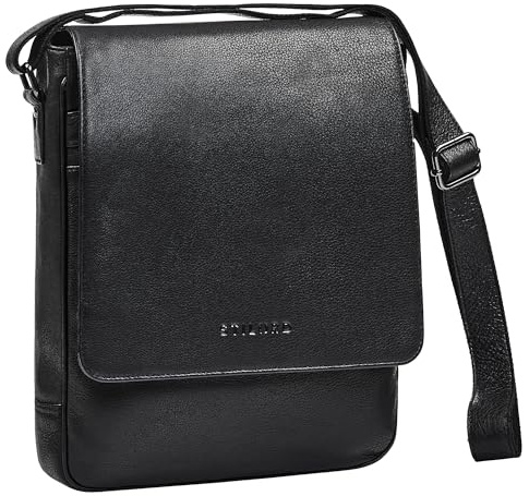 STILORD Ottavio Mittelgroße Umhängetasche Herren Leder Hochformat Messenger Bag 13,3 Zoll Laptoptasche für Männer Arbeitstasche Büro Freizeit Crossbody Bag Echtleder Farbe:schwarz