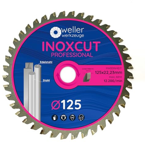 WELLERWERKZEUGE I Profi INOXCUT Sägeblatt 125x22mm Kreissägeblatt Kappsäge für Stahl Edelstahl und NE Metalle